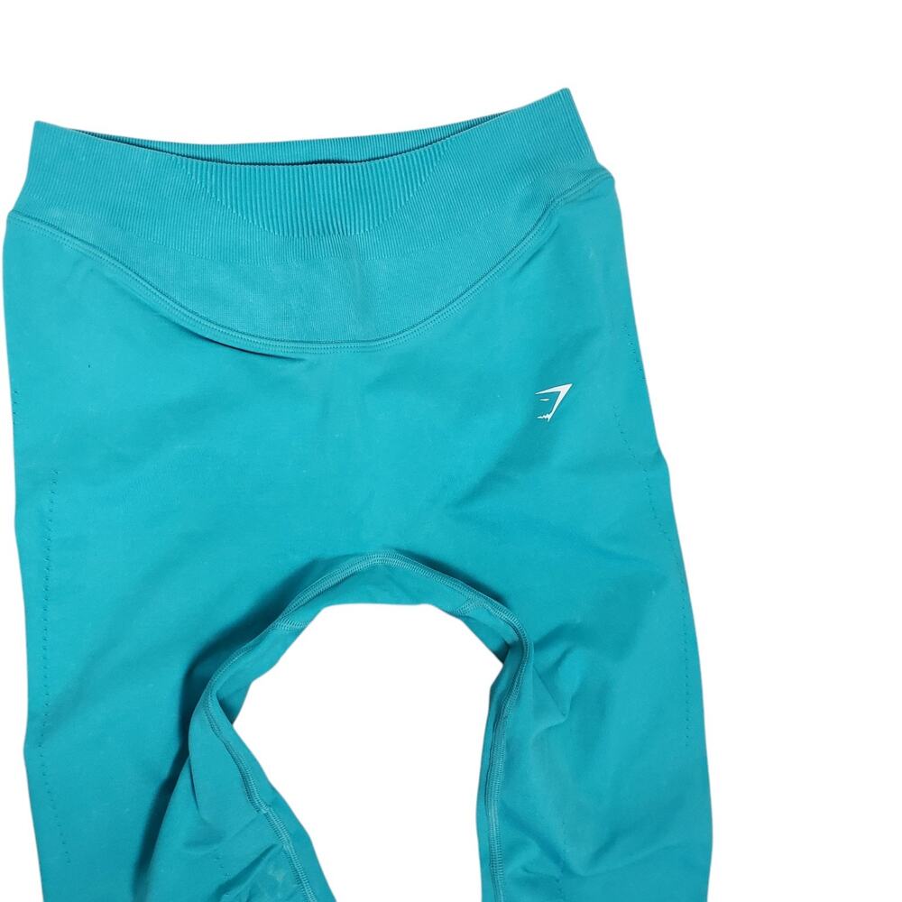 Gymshark Leggings Womens M Capri Blue Acid Wash Sweat Seamless Washed Gym - Picture 2 of 15